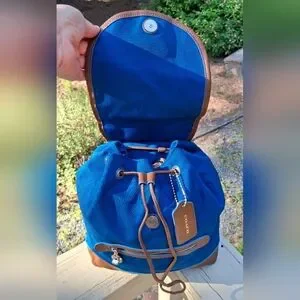 Coach Sawyer Blue Canvas and Brown Leather Backpack New Coach | Bags | Coach Sawyer Unisex Blue Canvas Brown Leather  main image 3